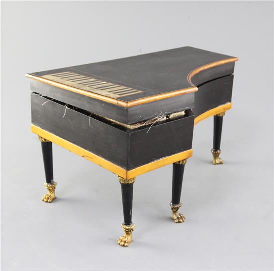 A 19th century French Palais Royale inlaid and ebonised musical necessaire, 11.5in.